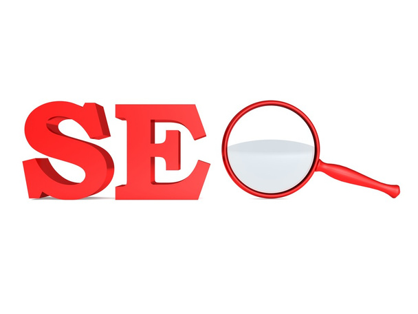 SEO Search Konzept roter Text mit Lupe - Foto, Bild