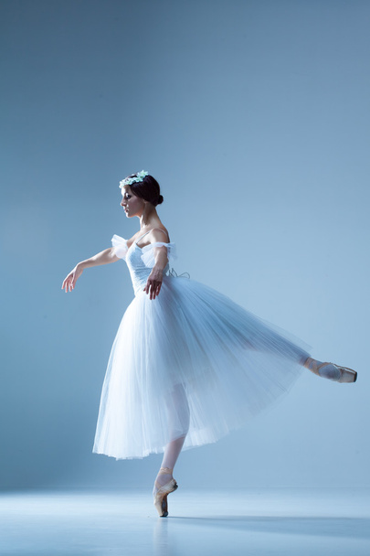Portrait of the ballerina on blue background - Photo, image