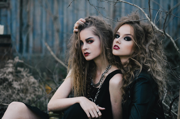 Dos brujas vintage reunieron víspera de Halloween
 - Foto, imagen