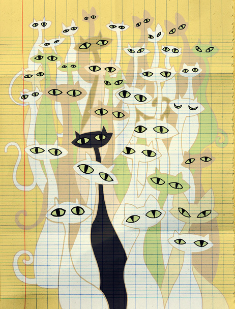 Ruční kresba doodle zlo skupiny kočky - Vektor, obrázek