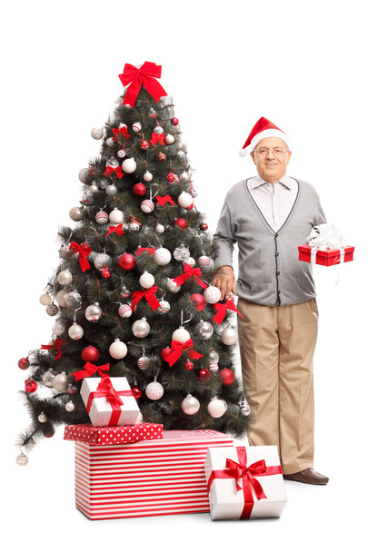 Senior standing next to a Christmas tree  - Foto, Imagem