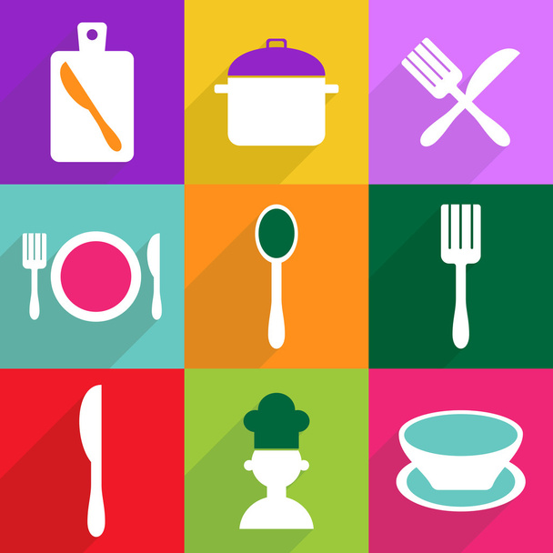 Set flat design with shadow and modern icon kitchen - Vector, Image