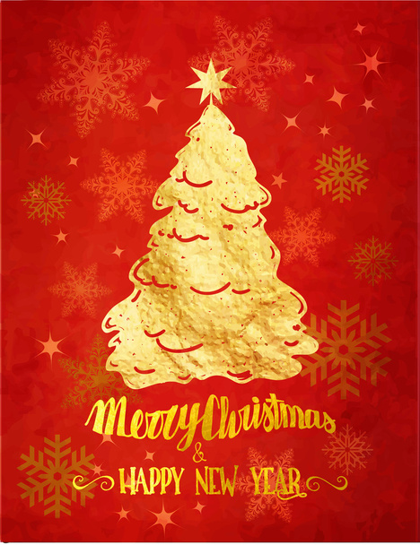 Golden Christmas Tree - Vector, Image