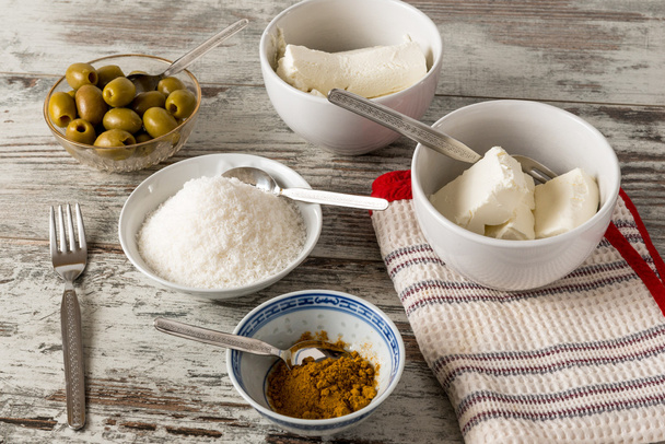 fresh ingredients in bowls - Фото, зображення