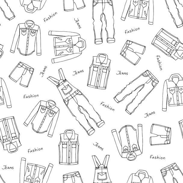 Pattern with jeans wear for men on white color - Vector, Imagen
