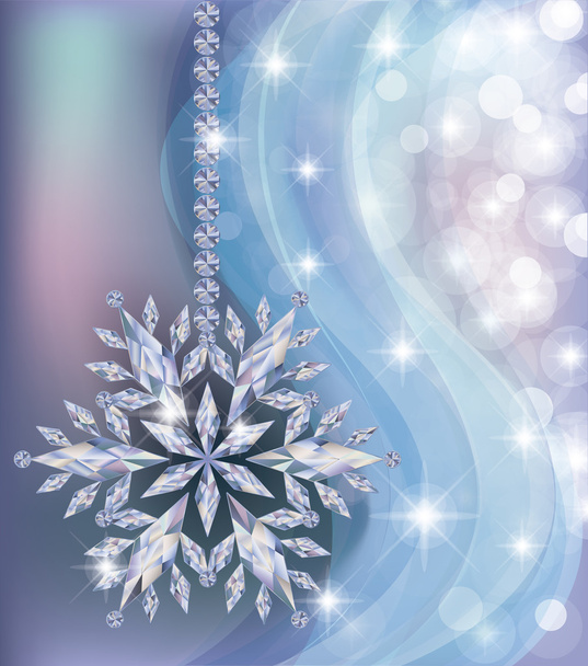Elegant frozen new year wallpaper with diamond snowflake, vector illustration - Вектор,изображение