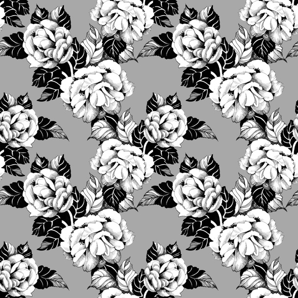 Summer roses monochrome pattern - Foto, afbeelding