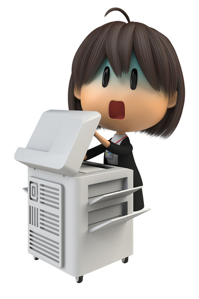 Vrouwelijk personeel die verbleken om de kopieermachine te gebruiken - Foto, afbeelding