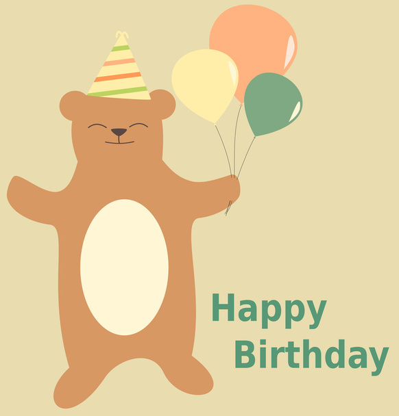 cute lovely cartoon bear happy birthday vector illustration - Vector, Image