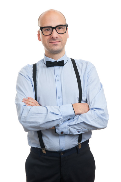 Handsome guy with suspenders and bow-tie - Foto, Imagen
