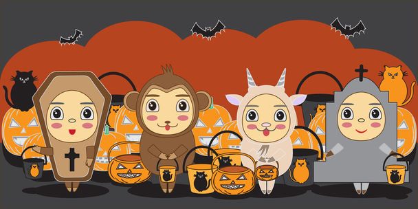 Halloween fogás vagy kezelésére Halloween jelmez a gyermekek - Vektor, kép