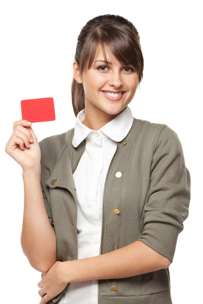 Smiling business woman holding credit card - Foto, Bild