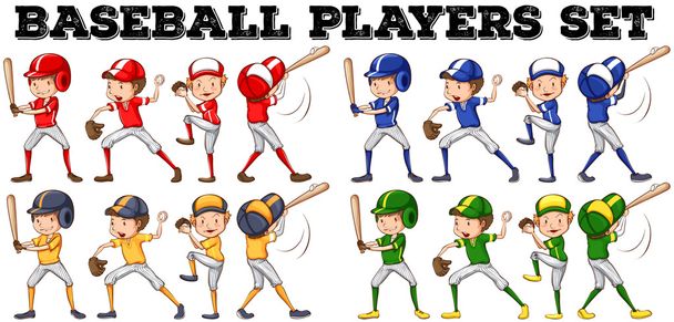 Baseball players in different positions - Vector, Image