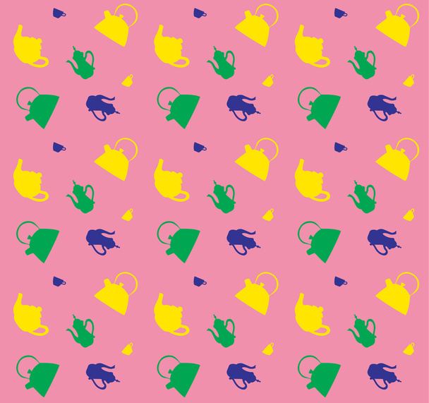 Pattern of different kettles on a grey background - Вектор, зображення