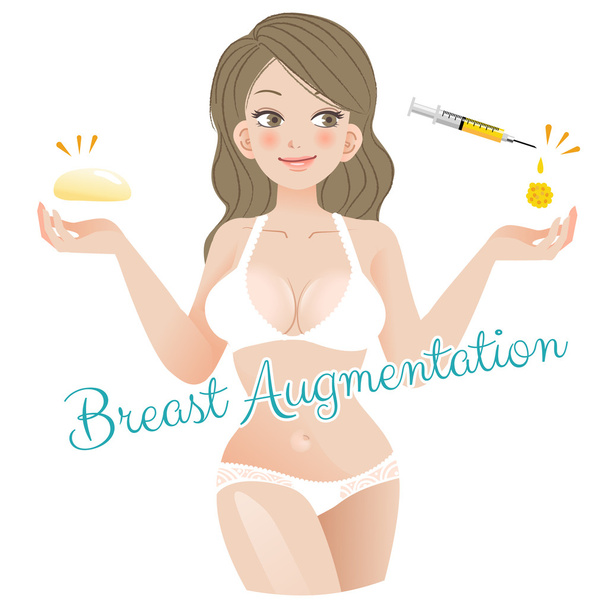Curvy Woman Breast Augmentation Concept - Vector, Image