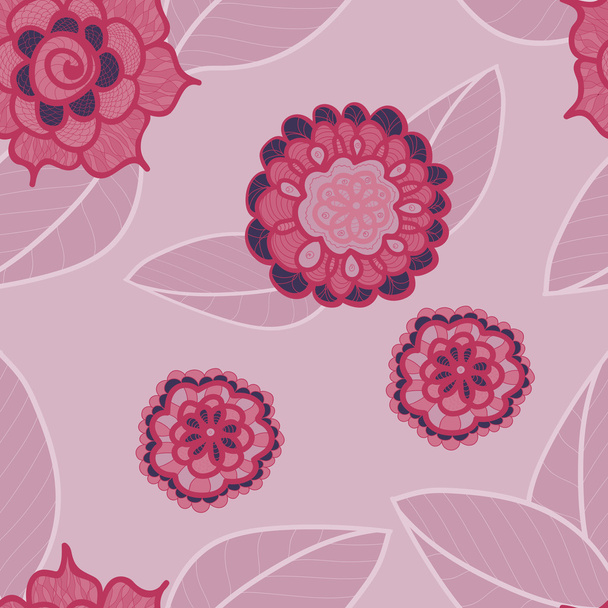 Vector pink seamless pattern with doodle flowers. Pale red floral background. - ベクター画像