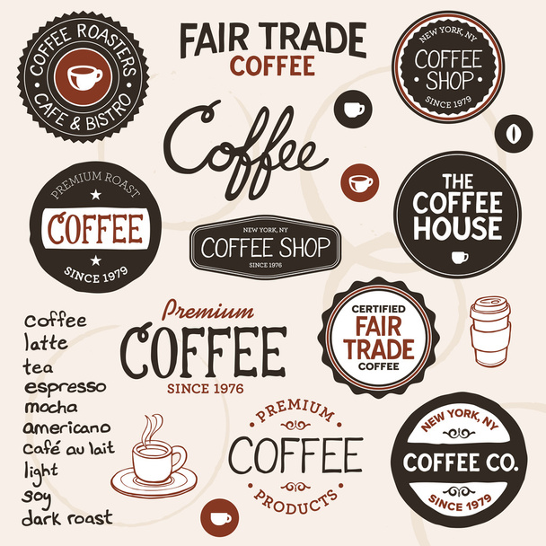 Vintage Kaffee Etiketten und Schriftzüge - Vektor, Bild