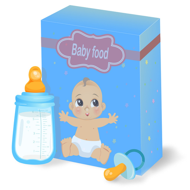Baby food pack and milk bottle - Vector, Image