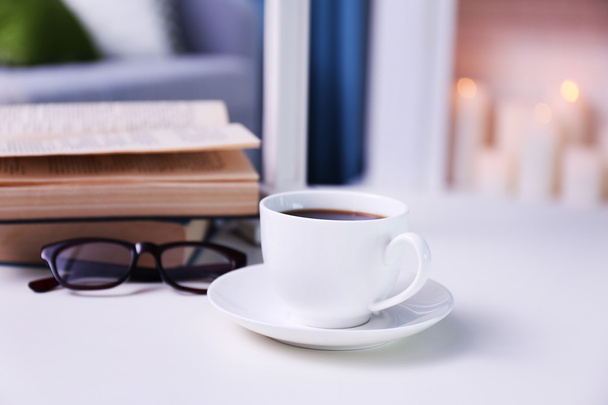 Cup of coffee with books  - Фото, зображення