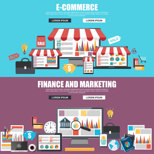 Flat design concepts for e-commerce, marketing and strategy analysis - Vector, Image