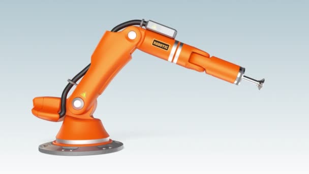 Orange robotic arm holding a blank sign board - Footage, Video