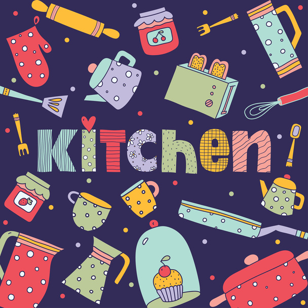 Χαριτωμένο κουζίνα καρτ ποστάλ - Διάνυσμα, εικόνα