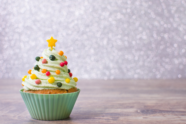 Arbre de Noël cupcake et fond paillettes
 - Photo, image