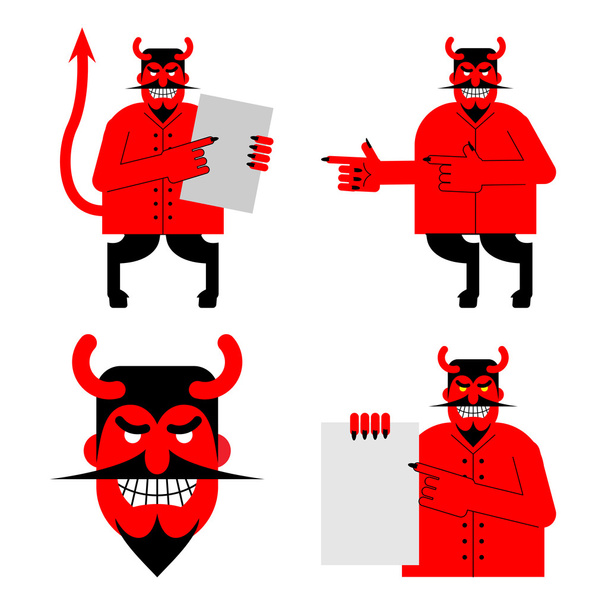 Aseta satana ja paholainen. Demoni eri asennoissa. Pelottava punainen demoni
 - Vektori, kuva