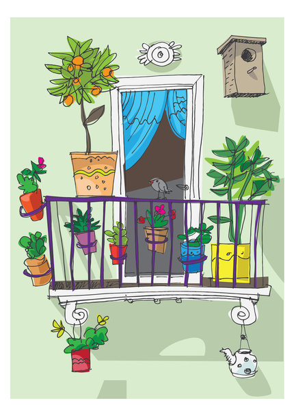 cute balcony - cartoon - Vector, Image