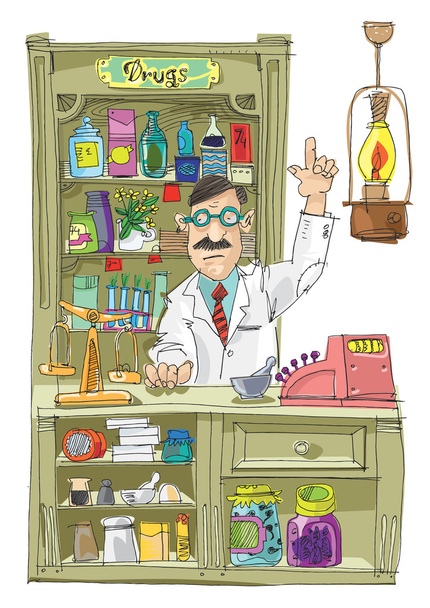 Vintage pharmacien - dessin animé
 - Vecteur, image