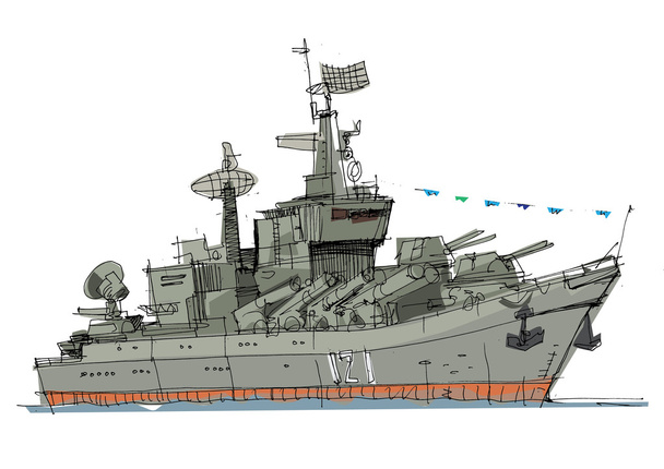 військовий корабель мультяшна ілюстрація
 - Вектор, зображення