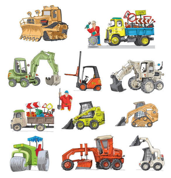 conjunto de máquinas de carretera - dibujos animados
 - Vector, imagen