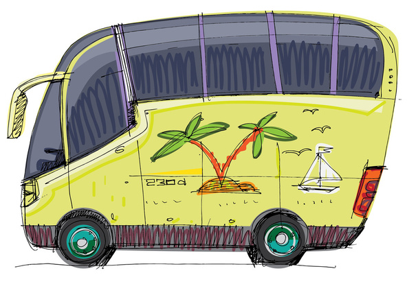 Touristenbus - Karikatur - Vektor, Bild