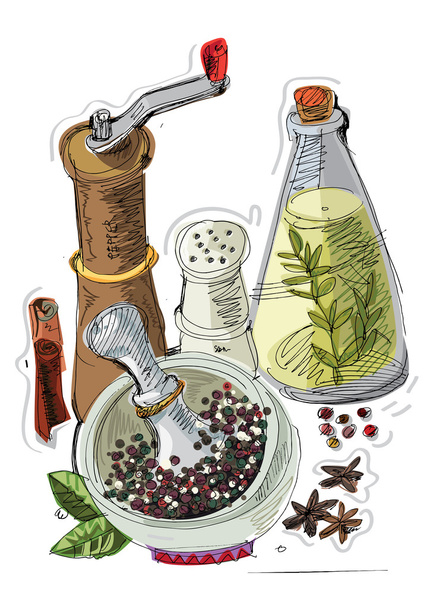 still life with spices - Vector, Image