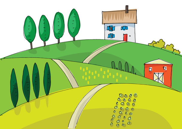 сільський пейзаж мультфільм
 - Вектор, зображення