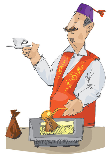 turkkilainen mies keittää perinteistä kahvia
 - Vektori, kuva