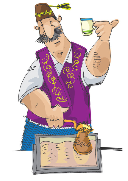 Турецкий человек, делающий традиционный кофе
 - Вектор,изображение