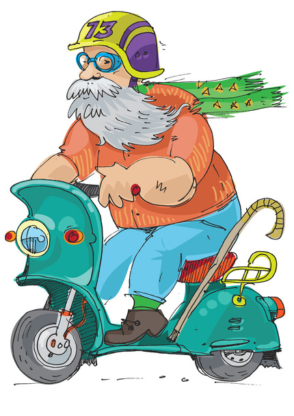 eldery person  riding on  scooter - Vector, Image