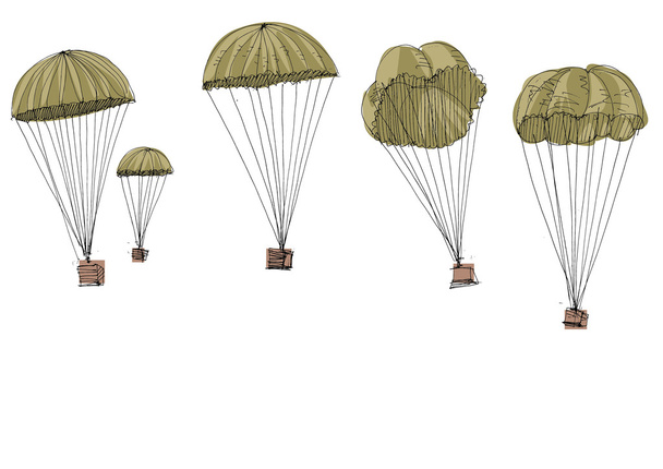 entrega de paraquedas militares
 - Vetor, Imagem