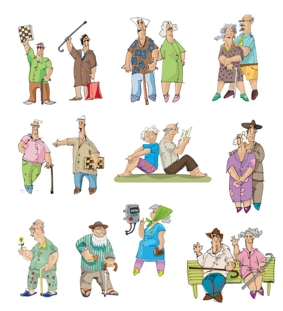 set of old men and pensioners - Vector, Image