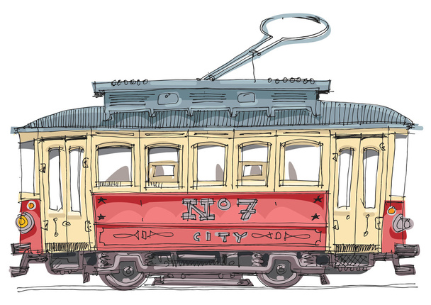 Vintage tram - cartoon - Vector, afbeelding