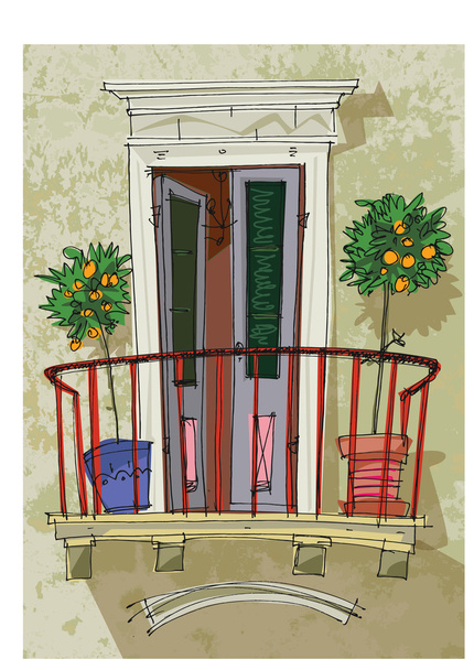 roztomilý balkon - kreslený - Vektor, obrázek