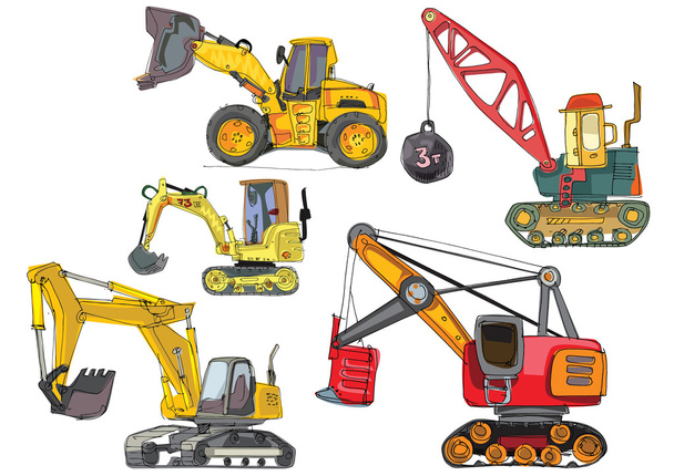 set of excavators - cartoon - Vector, Image