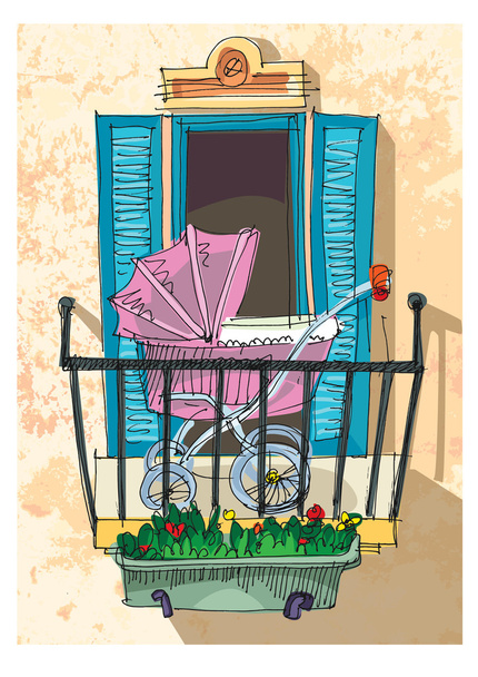 милый балкон - мультфильм
 - Вектор,изображение