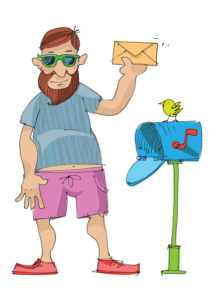 Hipster człowiek w pobliżu skrzynki pocztowej - Wektor, obraz