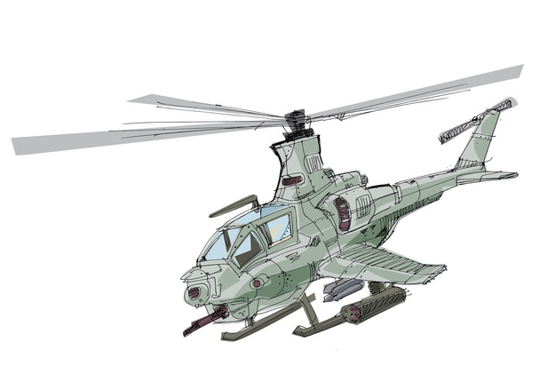 vojenský vrtulník - kreslený - Vektor, obrázek