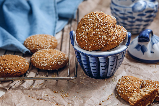 Oatmeal cookies with sesame seeds. - Photo, image