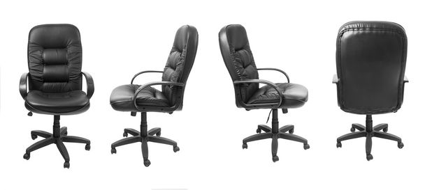 Vistas diferentes de cadeira de couro preto escritório
 - Foto, Imagem