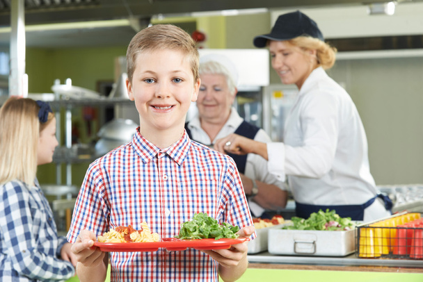 Male Pupil With Healthy Lunch In School Canteen - Foto, Bild