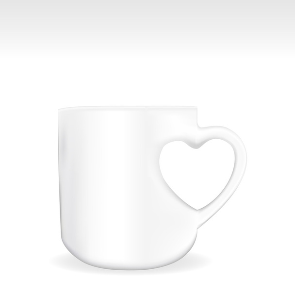 Photorealistic white mug with a heart shaped handle - Vektori, kuva